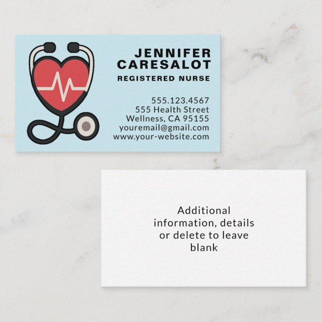Infirmière RN, LVN, LPN, Carte de visite intérimai (Devant / Derrière)