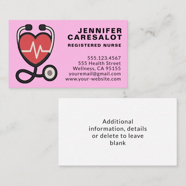 Infirmière RN, LVN, LPN, Carte de visite intérimai (Devant / Derrière)