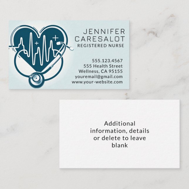 Infirmière RN, LVN, LPN, Carte de visite intérimai (Devant / Derrière)