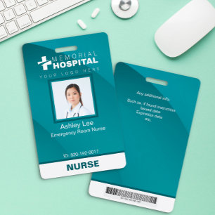 Infirmière turquoise Badge avec photo et code barr