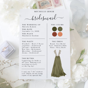Info Carte Bridesmaid Détails Olive, Terracotta