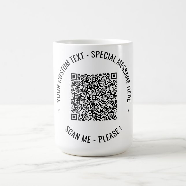 Info de numérisation de code QR et Mug de café tex (Centre)