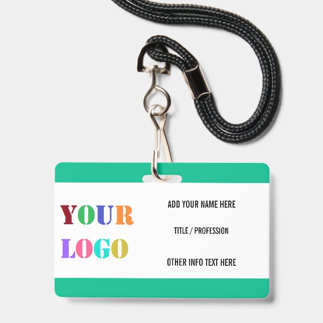 Info Logo ou Photo Nom Exemple de Badge d'entrepri (Avant avec lanière)
