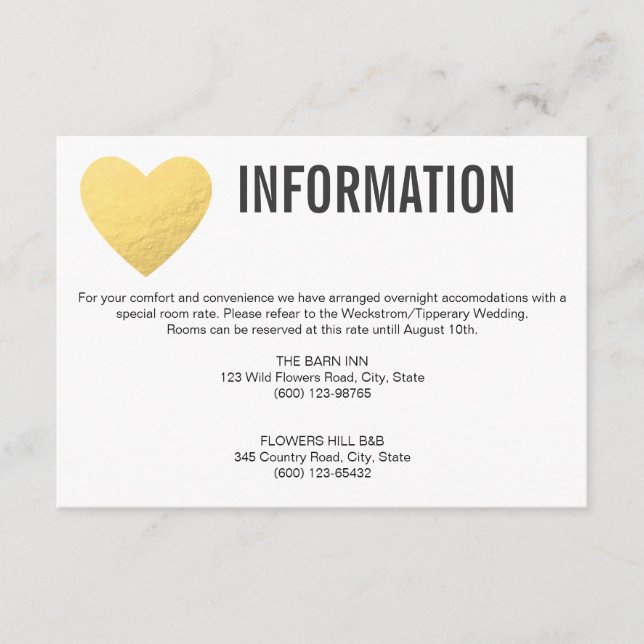 INFORMATION  carte incluse | Mariage | Cœur doré (Devant)