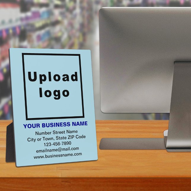 Information d'affaires sur la plaque bleu clair (Advertise your business. Build brand name awareness. Your business brand on light blue plaque.)