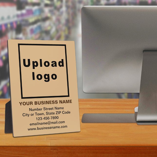 Information d'affaires sur la plaque Brown légère (Advertise your business. Build brand name awareness. Your business brand on light brown plaque.)