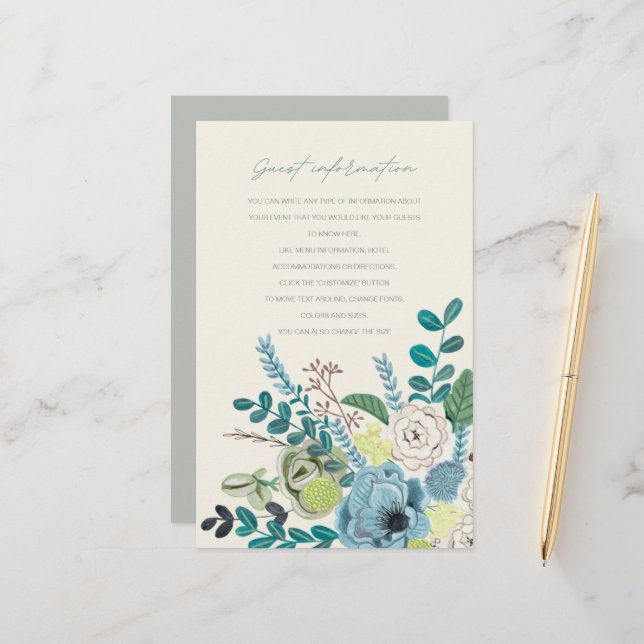Informations pour les invités de fleurs de vert de (Devant/Arrière en situation)