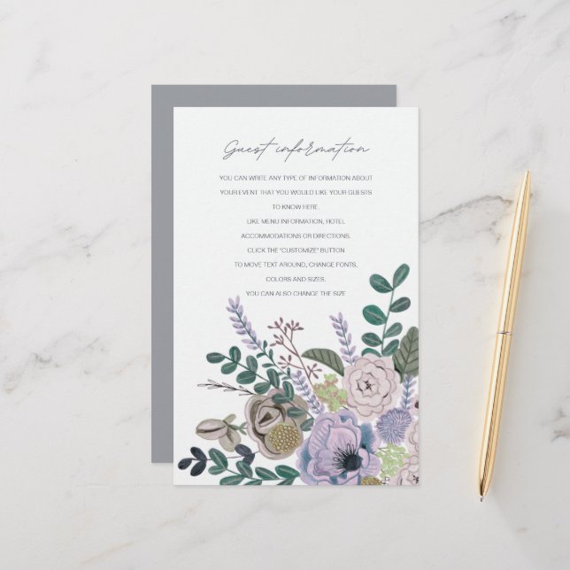 Informations pour les invités fleurs gris et lavan (Devant/Arrière en situation)