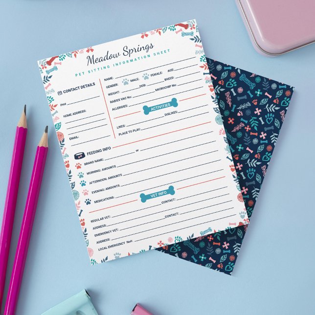 Informations sur la pose du chien et de l'animal d (Floral & Foliage Dog & Pet Sitting Information)