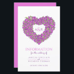 Informations sur les invités du mariage de coeur d<br><div class="desc">Fiche d'information du mariage du bouquet de coeur de Tulip. Joli dépliant d'information mariage idéal pour aider votre invité à comprendre comment atteindre votre destination mariage et voir l'horaire, l'information d'hébergement et les détails du hashtag sur les médias sociaux le jour de votre mariage. Personnalisez avec vos propres détails. Jolies...</div>