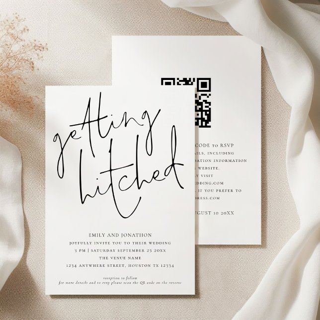 Informel Script Mariage QR Invitation de Mariage (Front and back view)