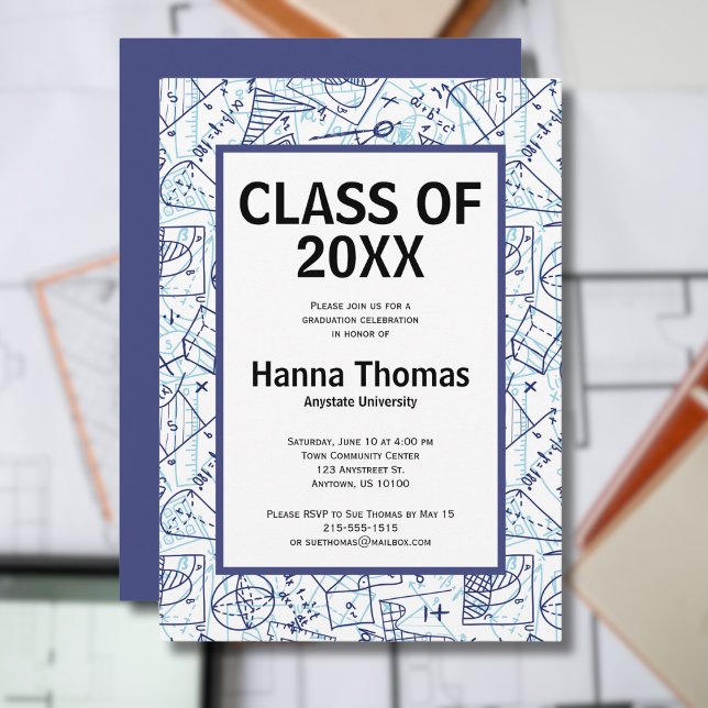 Ingénierie Mathématiques Graduation Invitation (Engineering block letters text only graduation announcement)