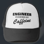 Ingénieur actionné par le casquette drôle de<br><div class="desc">Ingénieur actionné par le casquette de camionneur de caféine. Casquette drôle pour l'amant de café, l'intoxiqué, le patron, le travailleur de Co, le mari, le papa, le frère, le grand-papa, l'employé, le personnel, l'humour de bureau du personnel etc. pour les hommes et les femmes sur le travail. Citation personnalisable pour...</div>