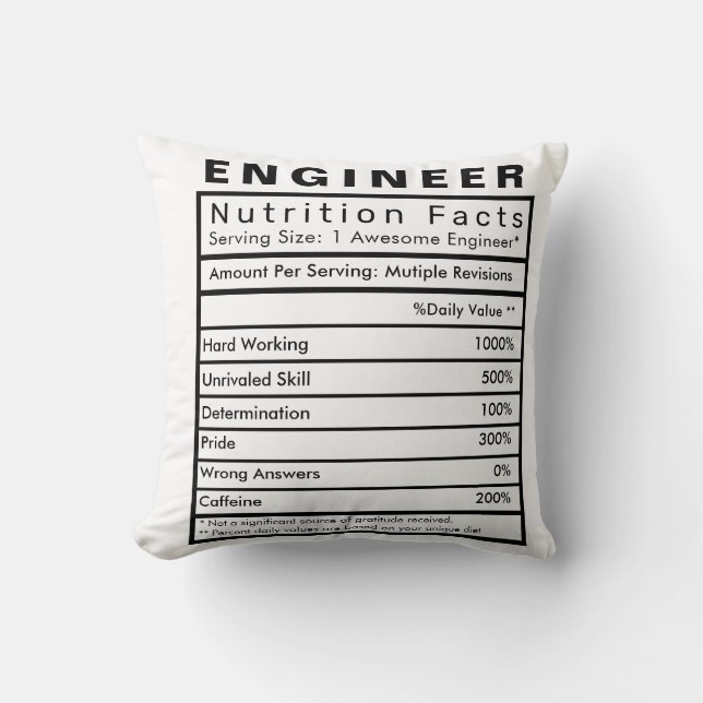 Ingénieur Nutrition Facts Statistiques Coussin (Recto)