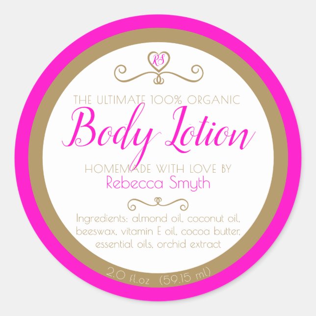 Ingrédients de lotion corporelle maison étiquette  (Devant)