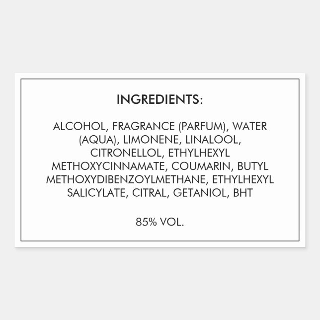 Ingrédients Étiquette de produit (Devant)