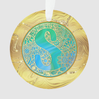 Initial Monogram S Christmas - Gold, Teal & Blue