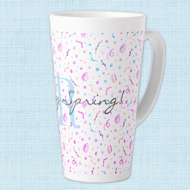 Initiale, 17oz Latte Mug Happy Spring Motif (Créateur téléchargé)