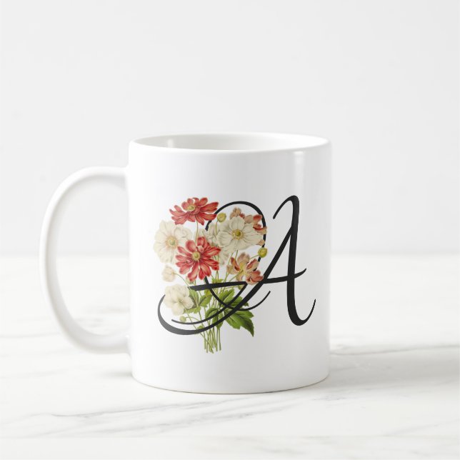 Initiale A, Vintage Anémones café Mug (Gauche)
