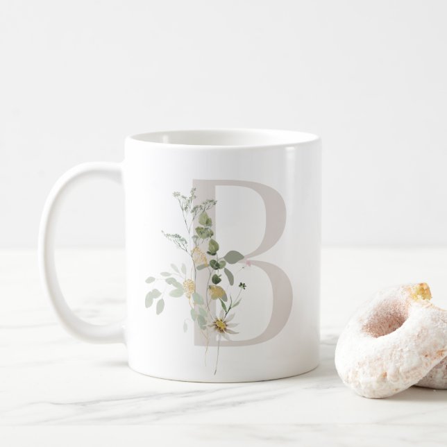 Initiale B avec fleur de couleur douce Café Mug (Avec donut)