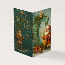 Initiale dorée C avec Père Noël et couronne