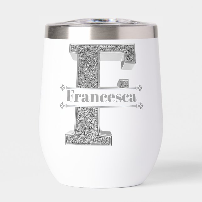 Initiale F Personnalisée Monogramme Argent Votre N (Avant)