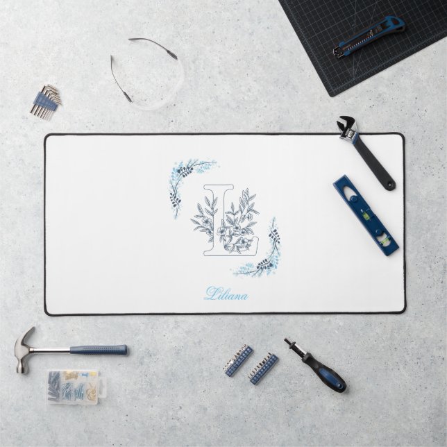 Initiale "L" Monogramme bleu Calme Floral (Poste de travail)