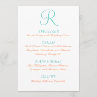 Initiale simple de menu orange bleu de mariage