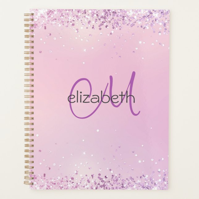 Initiales de nom en monogramme rose paillettes vio (Devant)