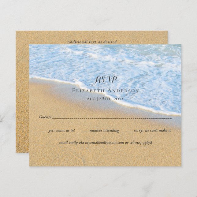 Initiales de plage tropicale Mariage de sable RSVP (Devant / Derrière)
