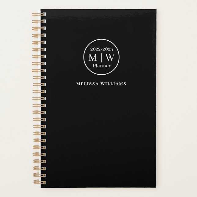Initiales élégantes en monogramme noir hebdomadair (Devant)