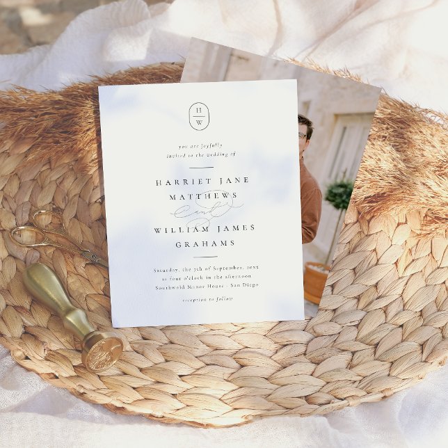 Initiales élégantes Noir Blanc Budget Photo Mariag (Card Front & Back Mock-up)