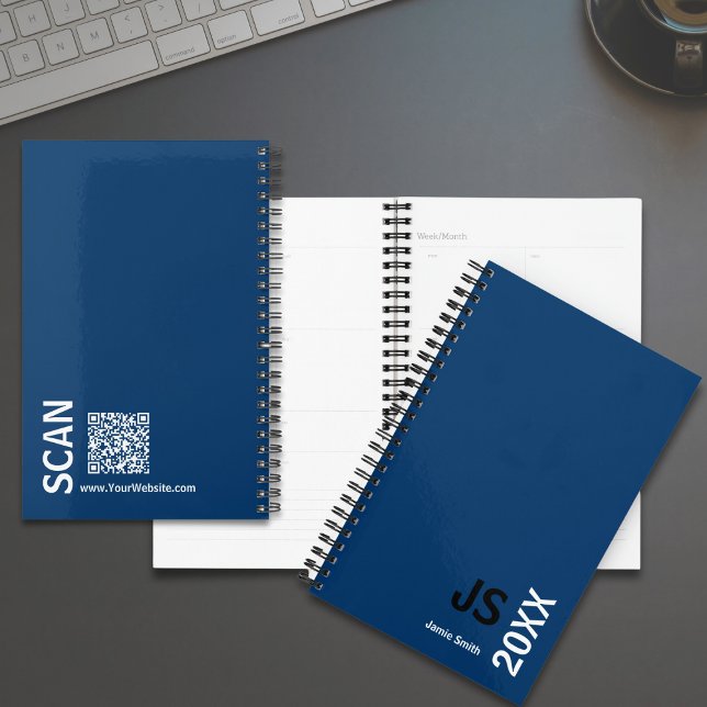 Initiales minimales Noir Bleu Blanc Rendez-vous (Minimal Initials Black Blue White Appointment Planner)