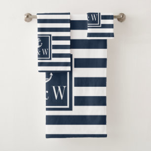 Initiales monogramme d'ancre nautique à rayures bl