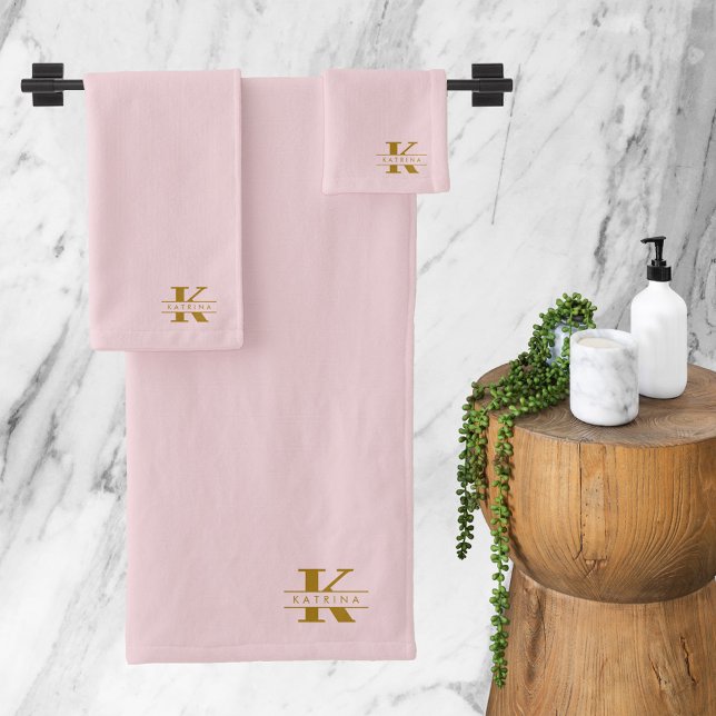 Initiales Monogrammes élégant moderne Blush Rose O (Monogram Initials Elegant Modern Blush Pink Gold Bath Towel Set)