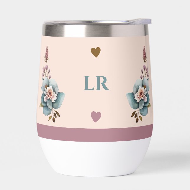 Initiales personnalisées fleurs coeur vert (Gauche)