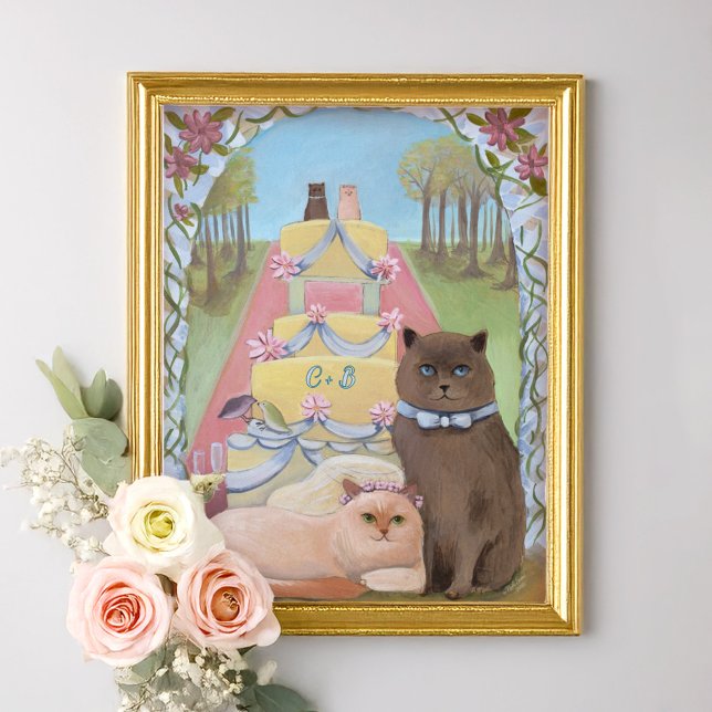 Initiales Personnalisées Mariage Chats Impression  (Créateur téléchargé)
