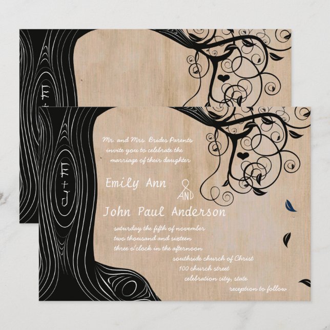 Initiales romantiques sur une invitation de mariag (Devant / Derrière)