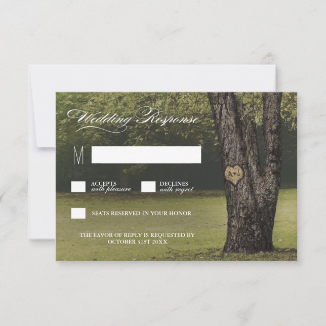 Initiales rustiques Vieux chêne Mariage RSVP Carte (Devant)