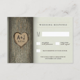 Initiales sculptées Cartes RSVP de mariage en chên
