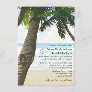 Initiales sculptées dans un palmier Invitations de