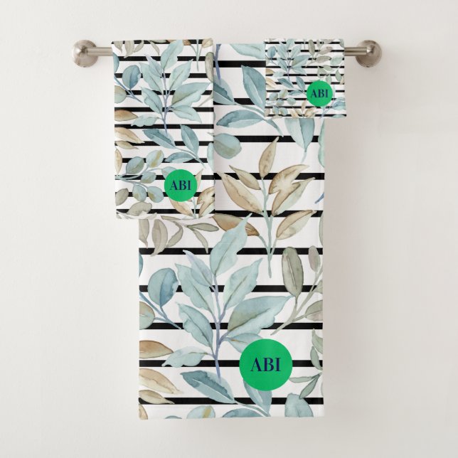 Initials girly pastel Botanical Blue Stripes Chic (En situation)