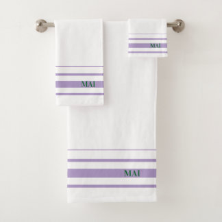 Initials pretty purple stripes minimalist White
