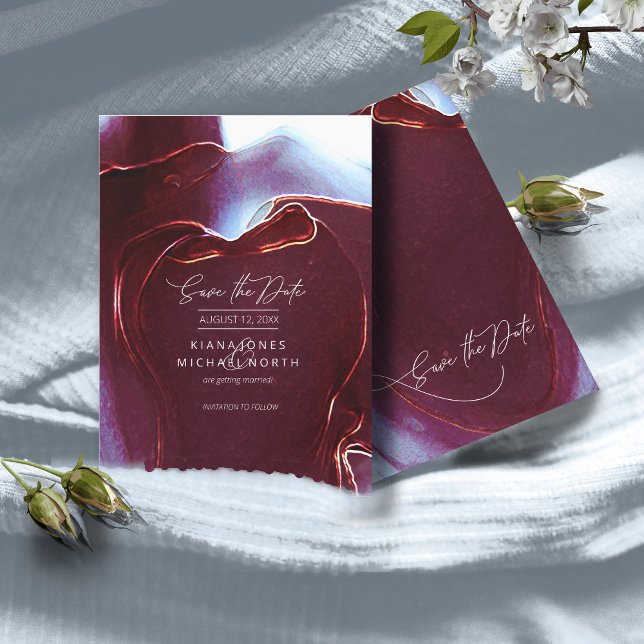Ink Flow Wedding Save the Date Burgundy ID762 (Créateur téléchargé)