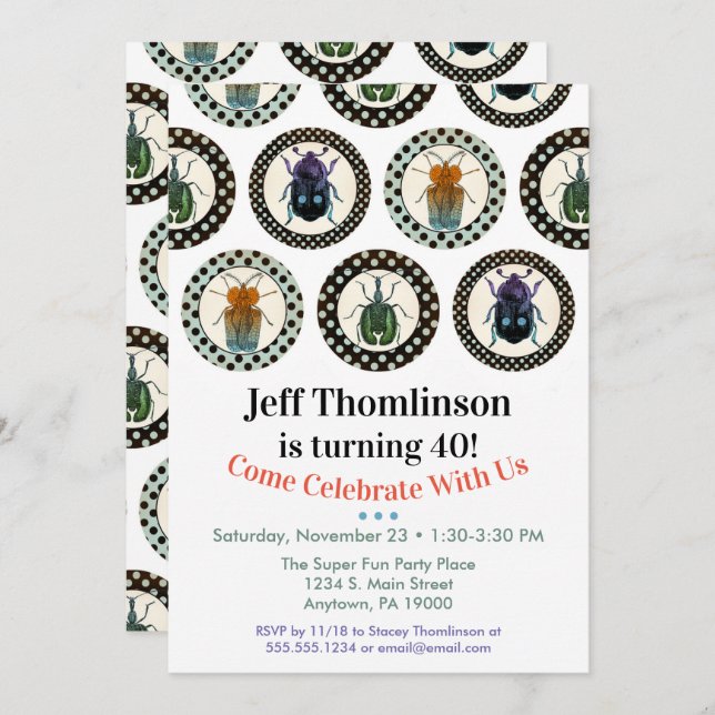 Insectes vintages Anniversaire Invitation Science  (Devant / Derrière)