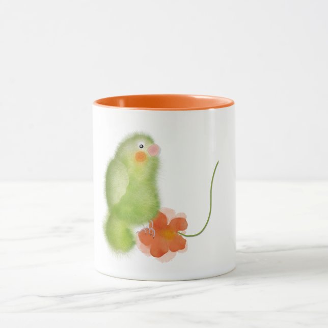 Inséparable vert avec mug fleur par ORDesigns. (Centre)