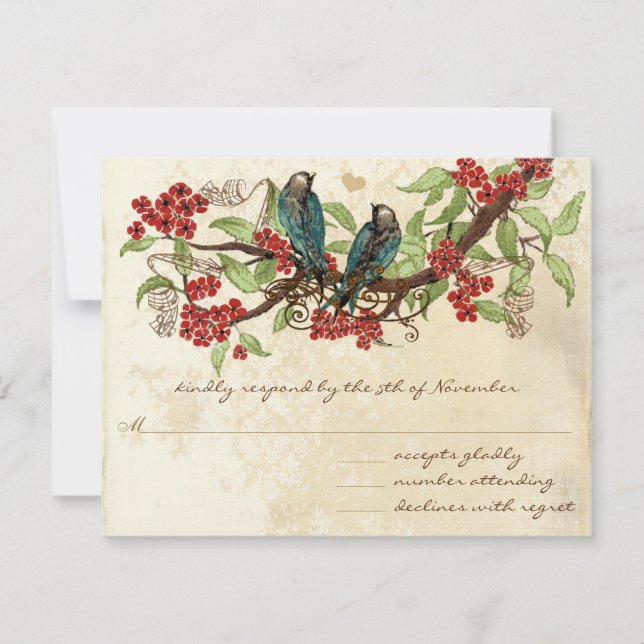 Inséparable Vintage rustique Red Wedding RSVP (Devant)