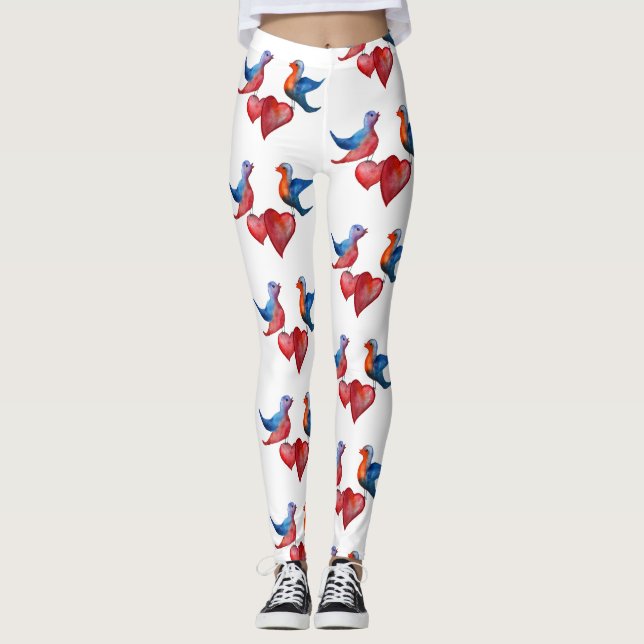 Inséparables, Aquarelle Oiseaux Leggings personnal (Devant)