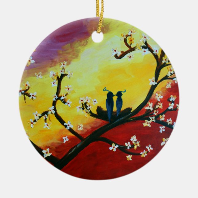 Inséparables Arbre en fleurs ornement d'art (Devant)