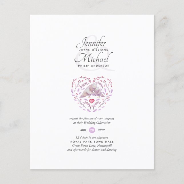 Inséparables budgétaires Mauve Wedding invite (Devant)
